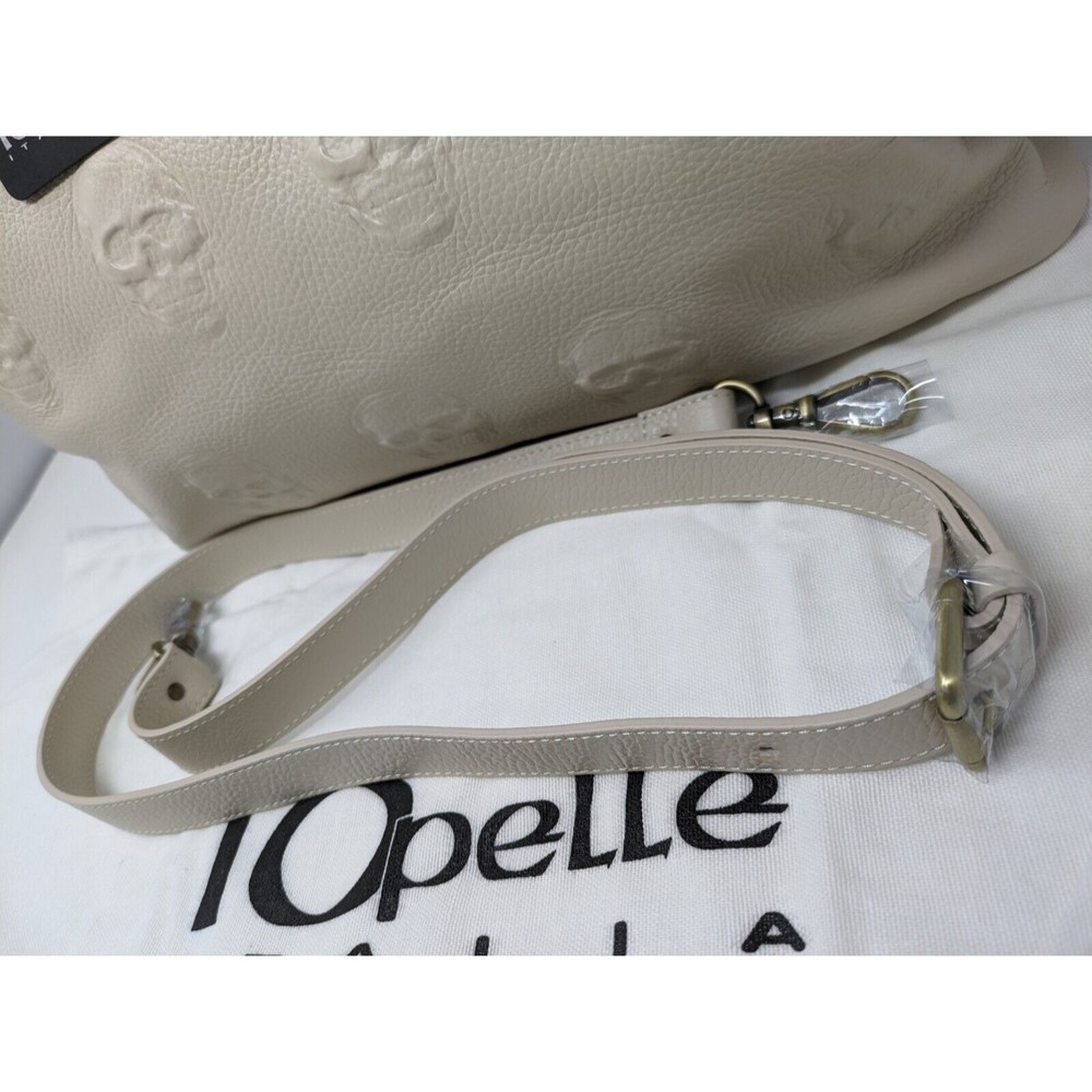 IO Pelle Leather 3D Skull Weekender Tote Bag Italy Ivory Mousse Latte NWT - Picture 2 of 11